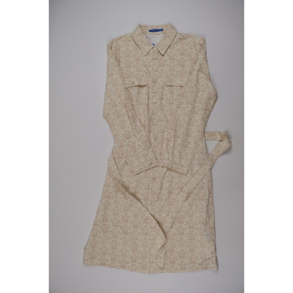 J.McLaughlin Haarlem Shirt Dress Off White Tan Scroll Print L NWT MSRP $258